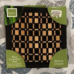 Bed Bath & Beyond Black Check Bamboo Coaster Set